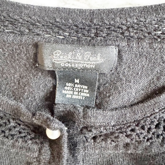 Black Cardigan with Open Knit Detailed Neckline & Pearl Buttons - Picture 4 of 7